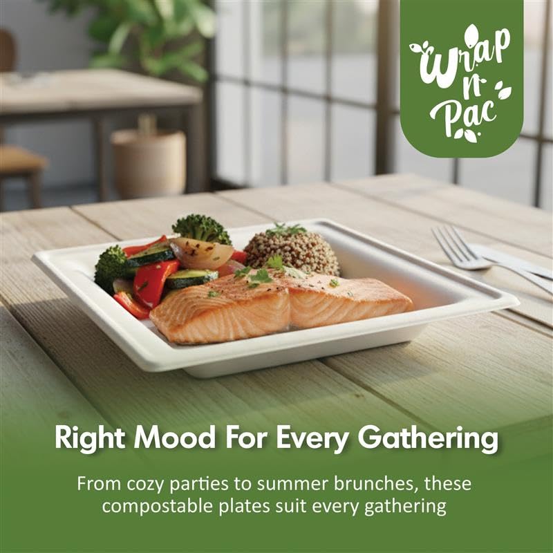 Compostable Bagasse Square Plates 8" – Pack of 500