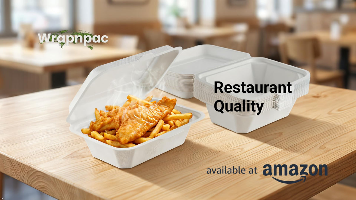 Compostable Bagasse Clamshell Takeaway Boxes – 450ml, 600ml & 1000ml, 200 Pack